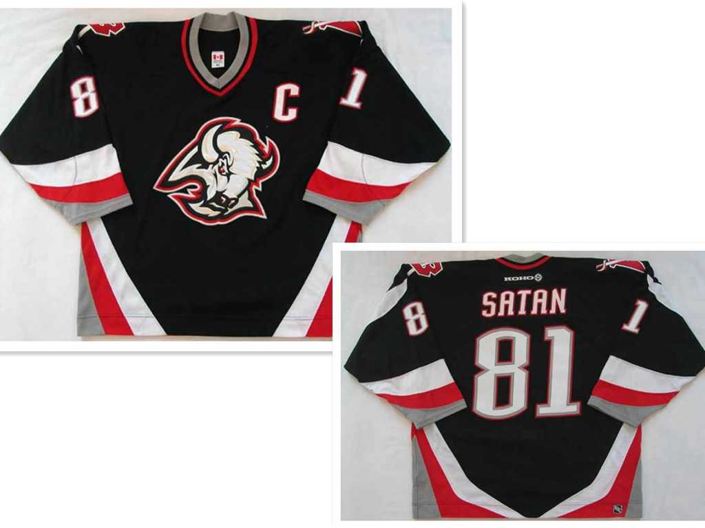 Men%27s Buffalo Sabres #81 Miroslav Satan road black NHL Jersey